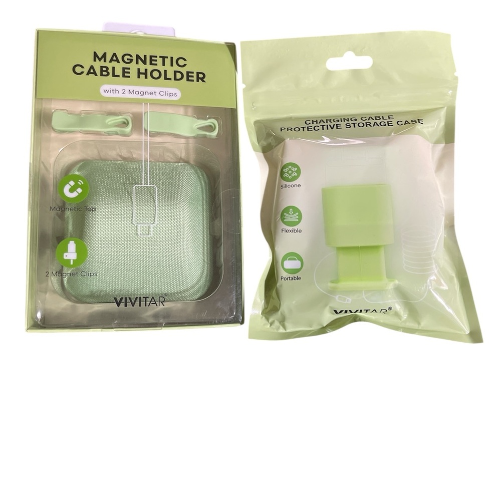 Vivitar Magnetic Cable Holder with Clips & Charging Cable Storage Case - Green